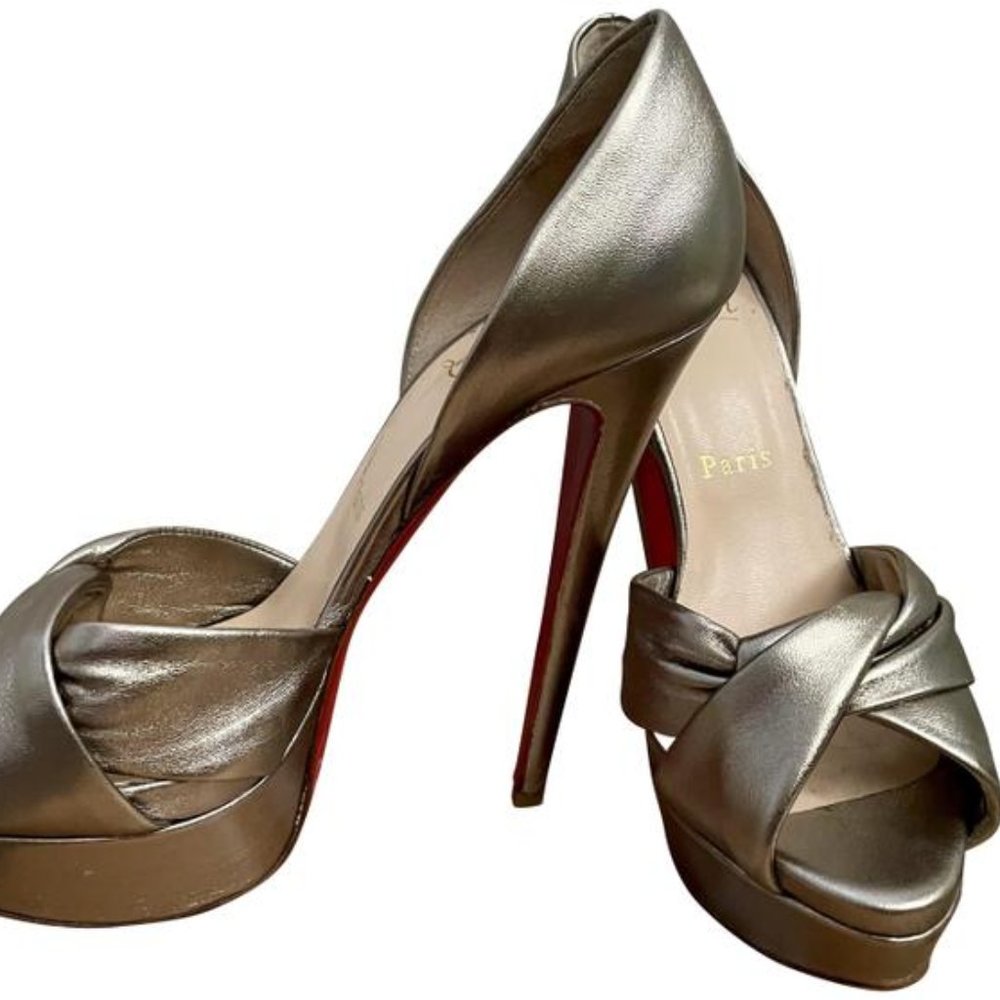 Christian Louboutin (Alba) Bronze Metallic Nappa Silk Volpi 150 Platforms